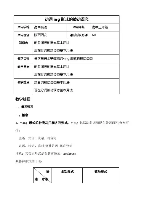 高中动词ing形式的被动语态教案