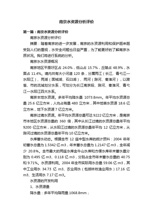 南京水资源分析评价