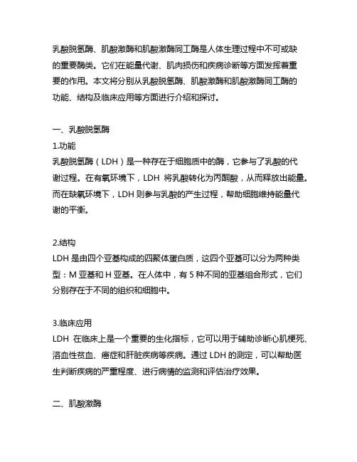 乳酸脱氢酶;肌酸激酶;肌酸激酶同工酶