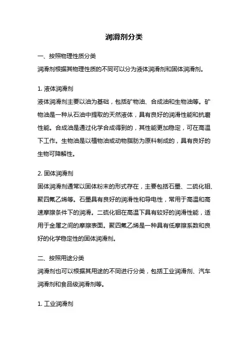 润滑剂分类