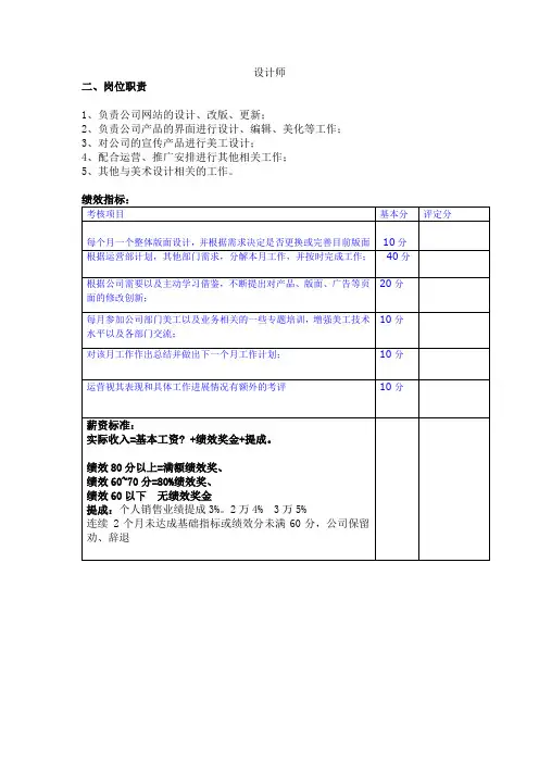 美工绩效考核与岗位职责