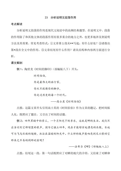 23分析说明文段落作用(原卷版)-2022年中考语文现代文阅读高频考点解题36计