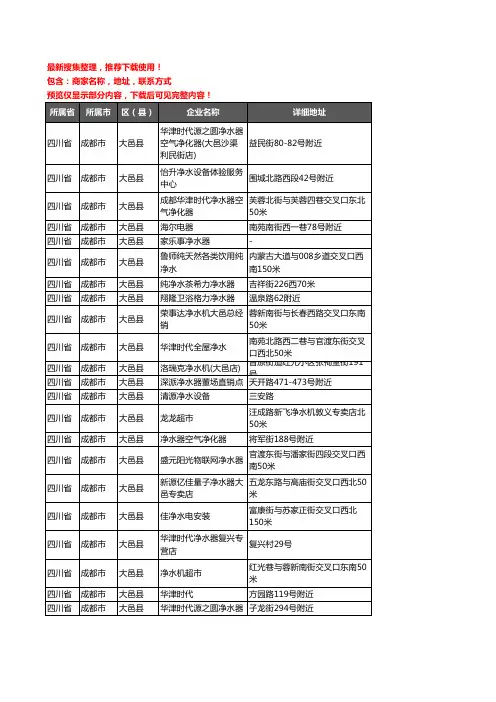 新版四川省成都市大邑县净水器企业公司商家户名录单联系方式地址大全30家