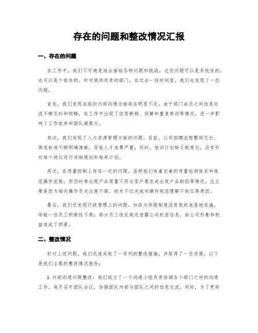 存在的问题和整改情况汇报
