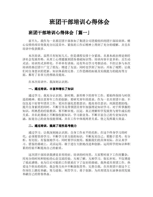班团干部培训心得体会