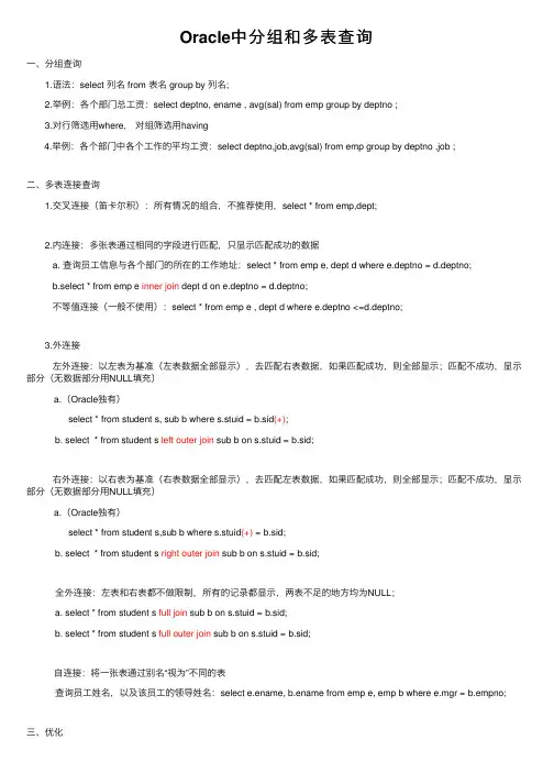 Oracle中分组和多表查询