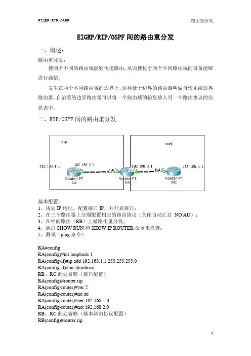 路由重分发(EIGRP、RIP、OSPF间)