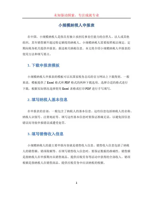 小规模纳税人申报表