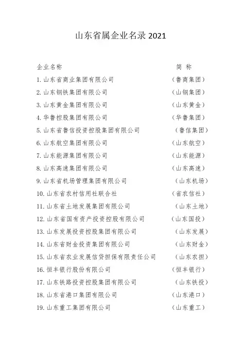 山东省省属国企名单2021