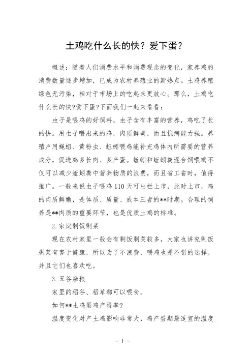 土鸡吃什么长的快?爱下蛋?