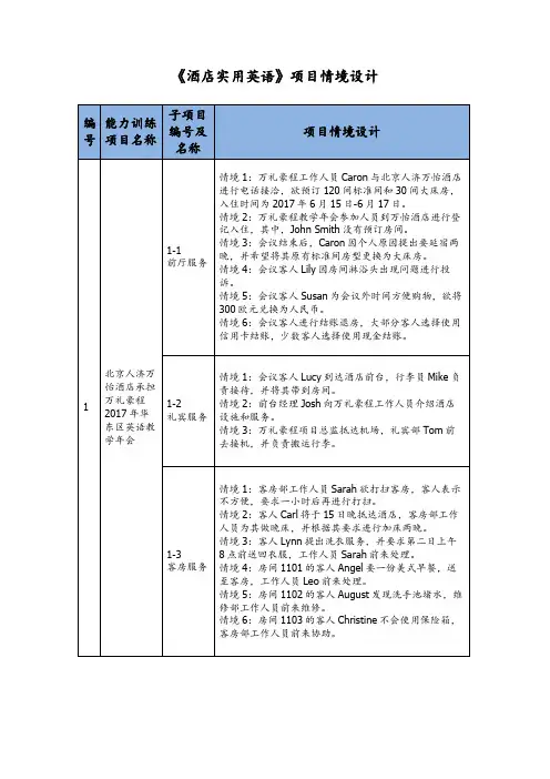 酒店实用英语课程整体设计(项目情境设计)