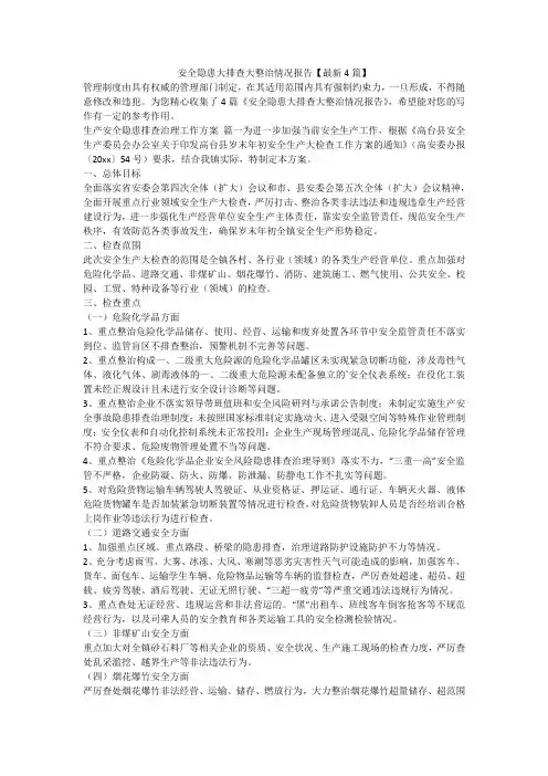 2023最新-安全隐患大排查大整治情况报告【最新4篇】