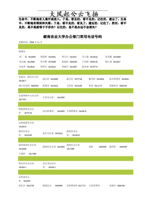 0Pabavv湖南农业大学办公部门常用电话号码