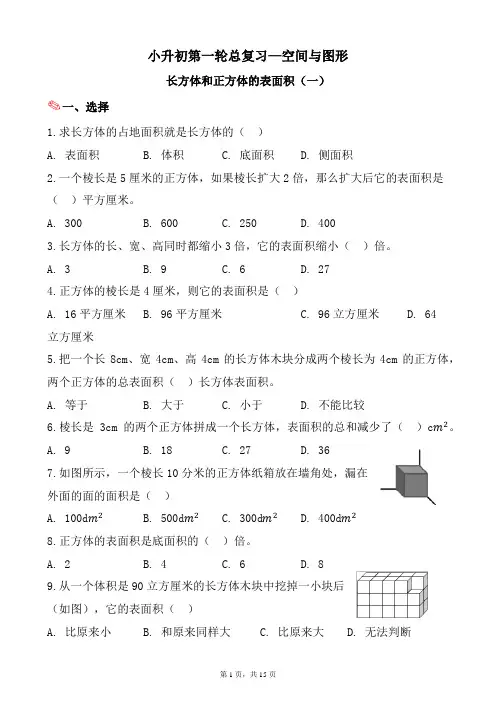 长方体和正方体的表面积(一)-小升初六年级数学下册第一轮总复习人教版