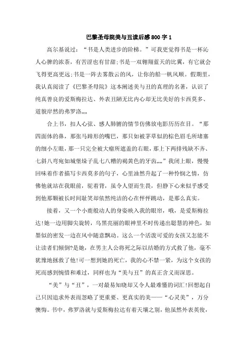 巴黎圣母院美与丑读后感800字范文3篇