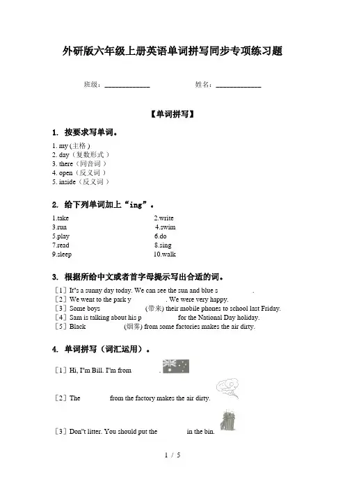 外研版六年级上册英语单词拼写同步专项练习题