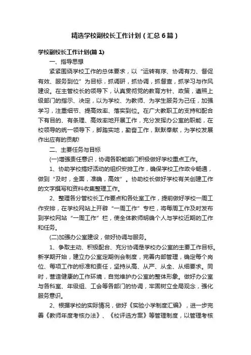 精选学校副校长工作计划（汇总6篇）