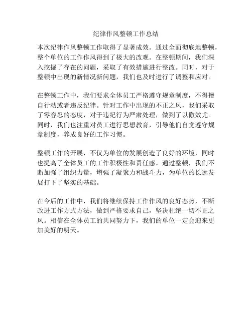 纪律作风整顿工作总结