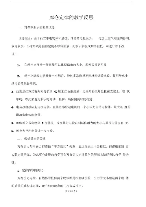 库仑定律的教学反思精品