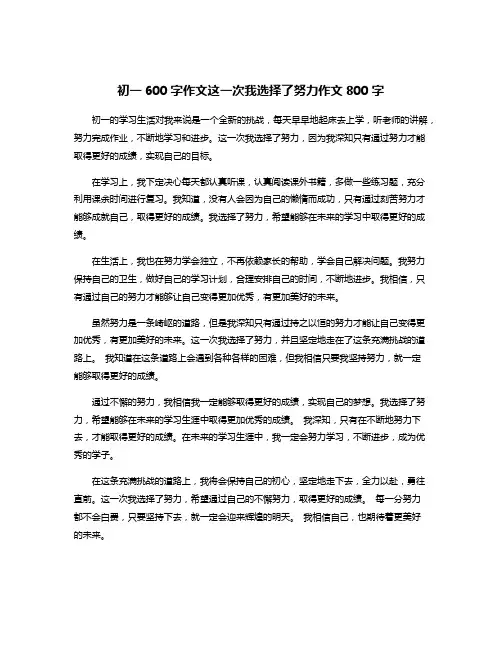 初一600字作文这一次我选择了努力作文800字