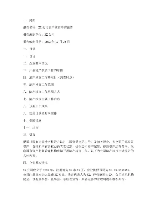 清产核资申请报告