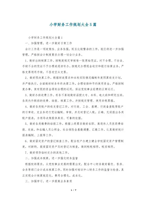 小学财务工作规划大全5篇
