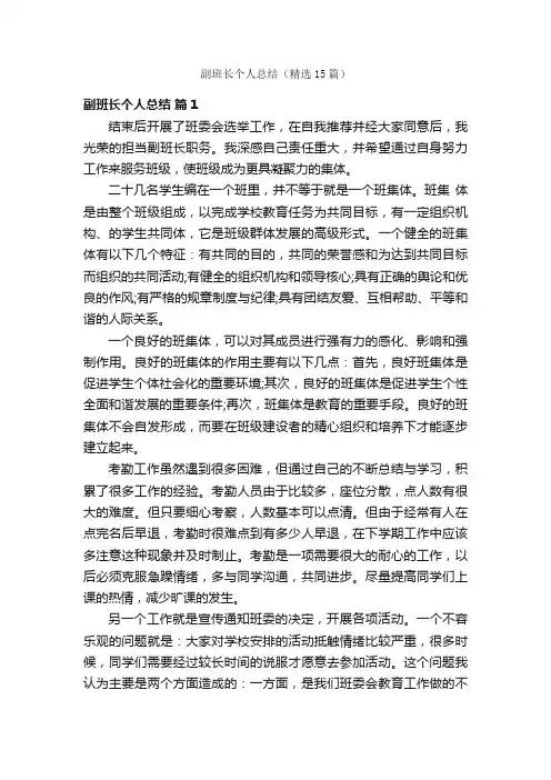 副班长个人总结（精选15篇）