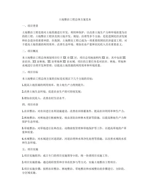 土地整治工程总体方案范本