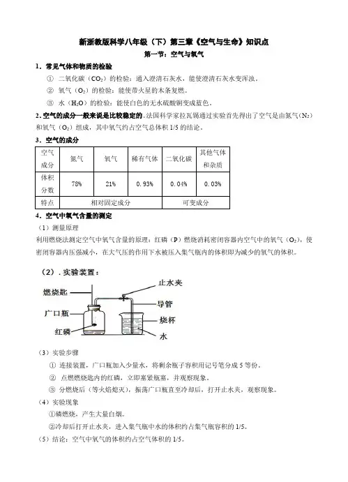 (2017)新浙教版八年级下册科学第三章《空气与生命》知识点归纳