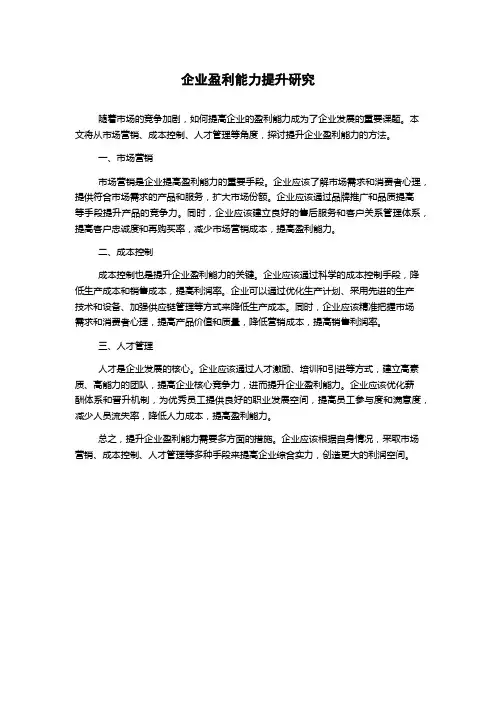企业盈利能力提升研究