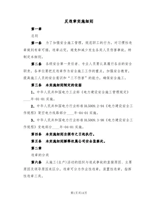 反违章实施细则(2篇)