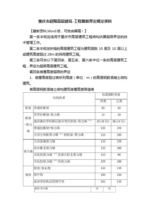 重庆市超限高层建筑-工程最新界定规定资料