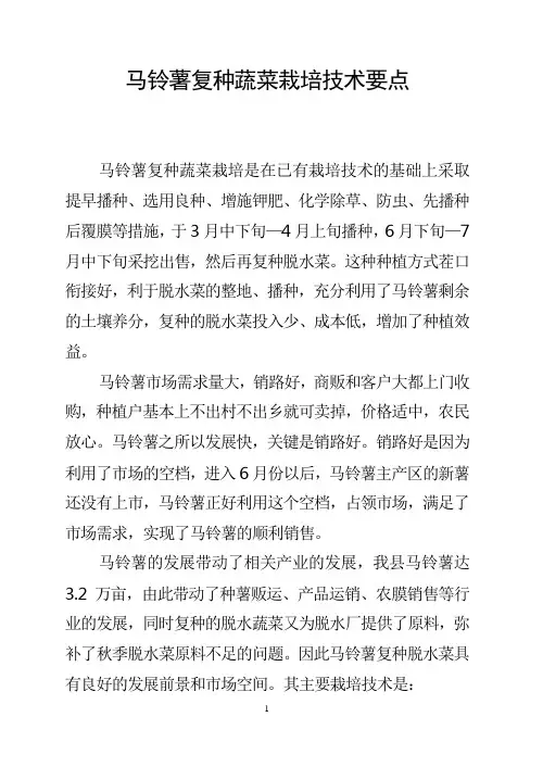 马铃薯复种蔬菜栽培技术要点