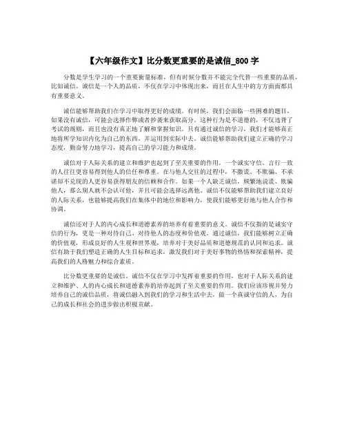 【六年级作文】比分数更重要的是诚信_800字