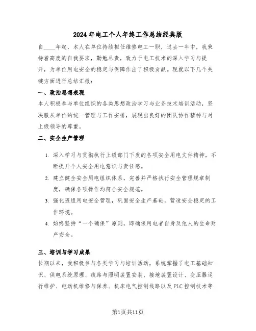 2024年电工个人年终工作总结经典版（六篇）
