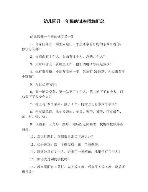 幼儿园升一年级的试卷精编汇总