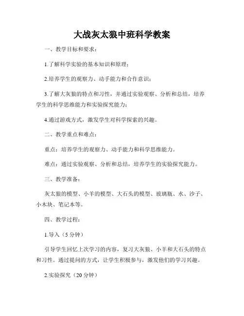 大战灰太狼中班科学教案