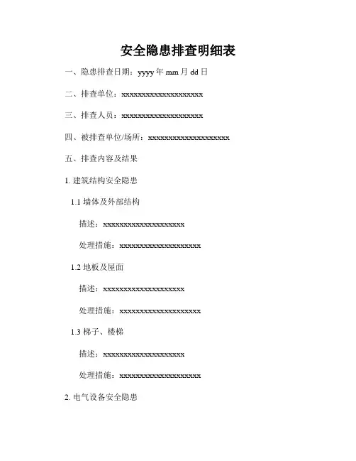 安全隐患排查明细表