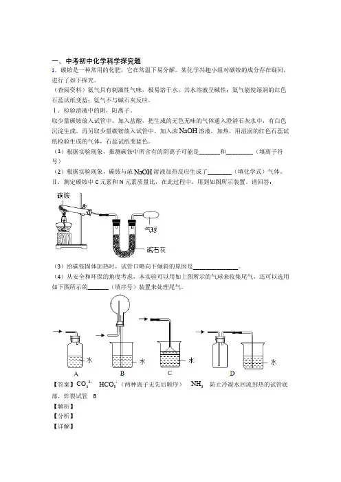 2020-2021中考化学与探究题有关的压轴题附答案