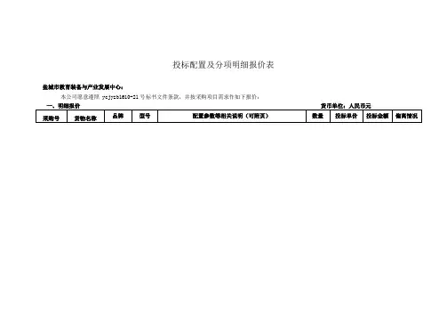 投标配置及分项明细报价表