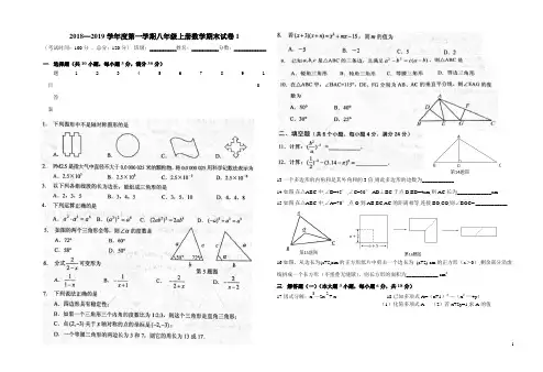 2018-2019八年级数学上册期末试卷 5套(部分含有答案)