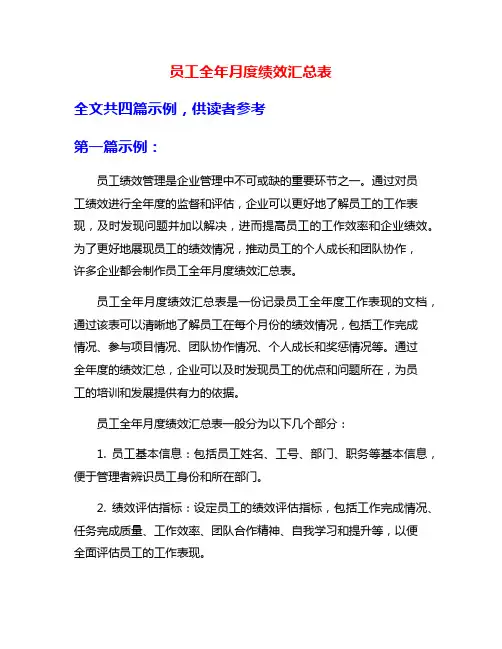 员工全年月度绩效汇总表