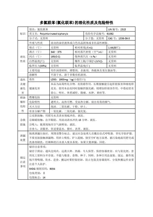 多氯联苯(氯化联苯)的理化性质及危险特性表