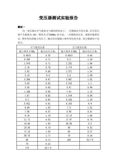 变压器测试实验报告