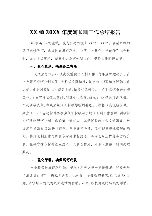 XX镇2020年度河长制工作总结报告