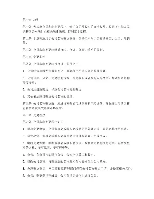 公司名称变更章程模板