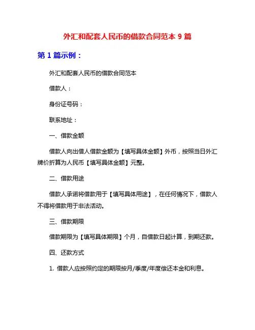外汇和配套人民币的借款合同范本9篇