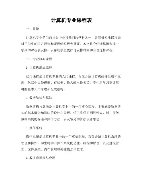 计算机专业课程表