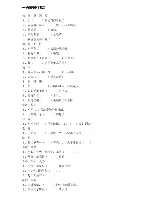 (完整版)一年级同音字练习