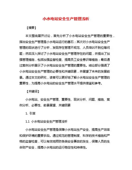 小水电站安全生产管理浅析